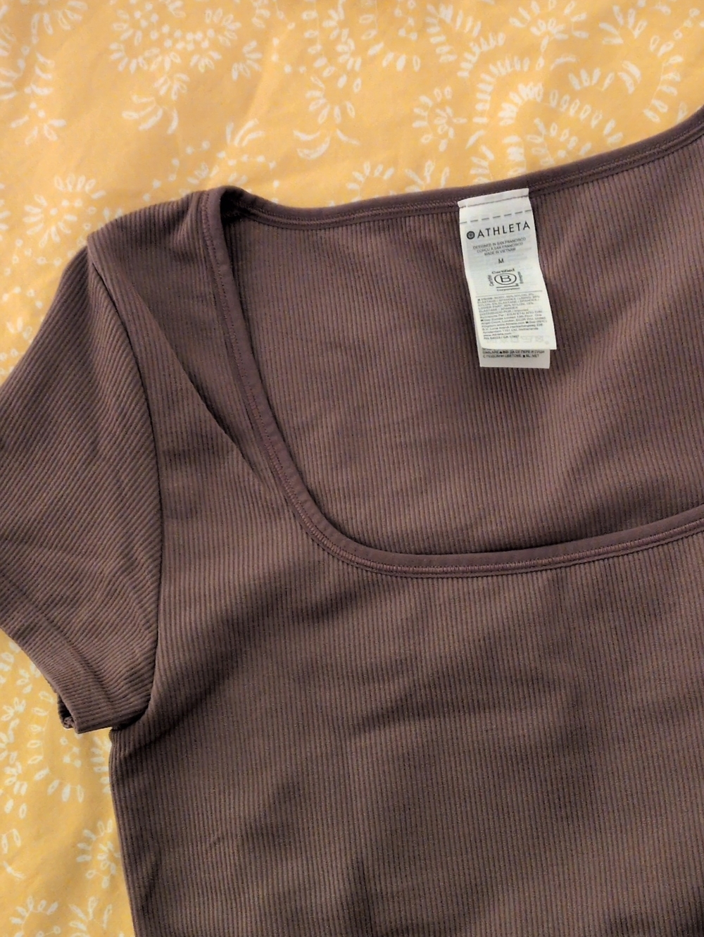 Athleta Ribbed Short-Sleeve Square-Neck Top — Dusty Mauve (Women's Sz M)